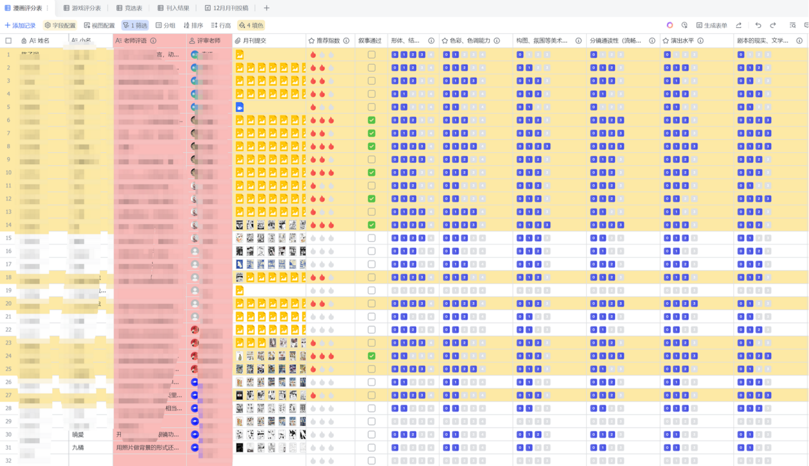 漫画评分多维表格